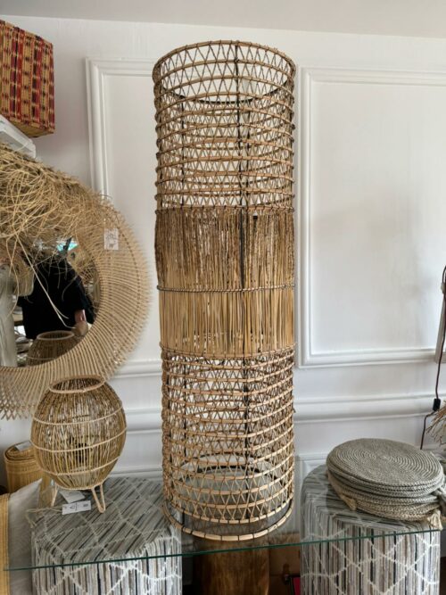Lampadaire cylindrique en rotin