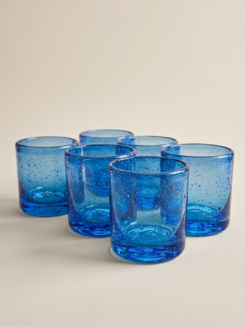 Set de 6 Verres en Verre Soufflé Bleu Artisanal - Fait Main en Tunisie