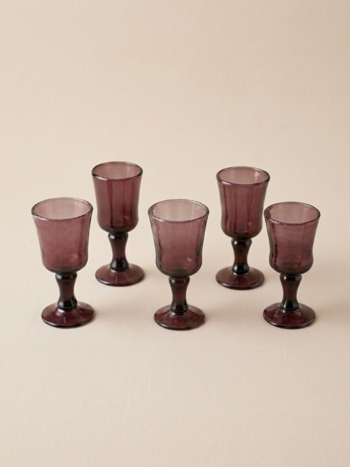 Set de 6 verres artisanaux en verre soufflé Tunisie couleur améthyste
