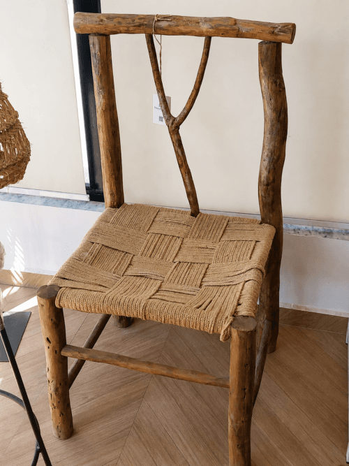 Chaise bois brut Tunisie assise tressée corde
